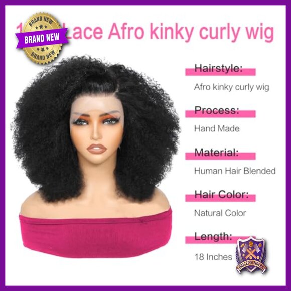 13x4 Lace Front Wig 18 Inch Human Hair Blended Afro Kinky Curly main image 6